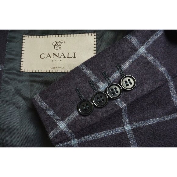 Canali Blue Flannel Large Check Plaid Wool Sport Coat Jacket Sz 40R